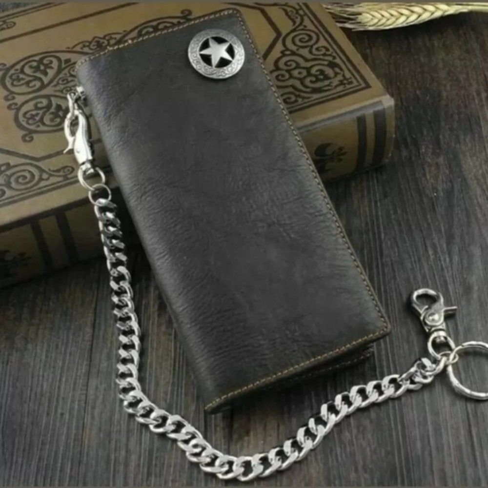 New Men Leather Biker wallet card holder with chain